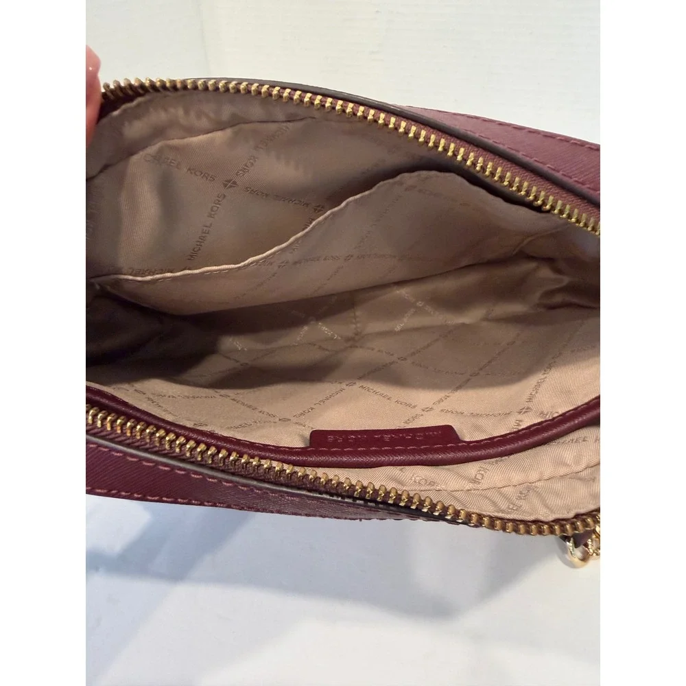 Michael Kors Jet Set‎ Burgundy Signature Monogram Chain Crossbody Bag